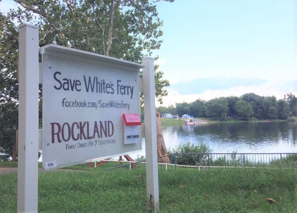 A sign urging people to save White's Ferry