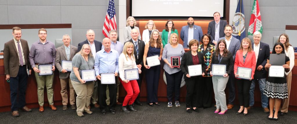 Members of the Loudoun County Board of Supervisors with winners of the Loudoun Environmental Commission's 2026 Environmental Excellence Awards