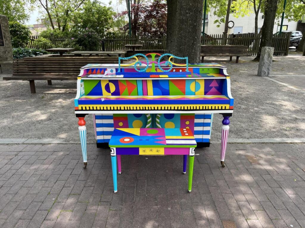 A public piano in Newton, Massachusetts.