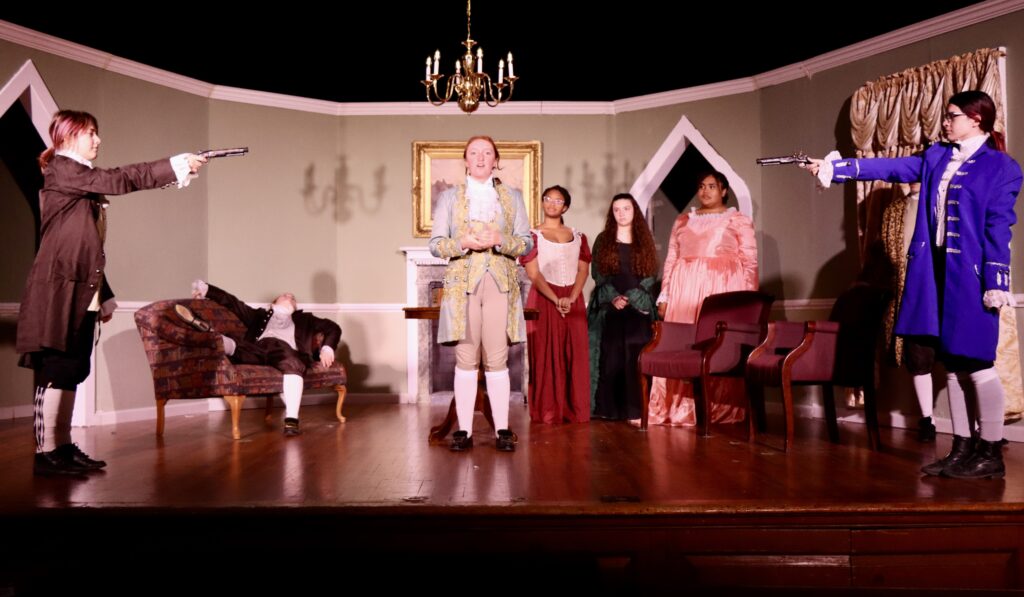 The Company of "The Hamilton Conspiracies" in Foxcroft School's production of The Hamilton
Conspiracies. Photo: Ginny Riley.