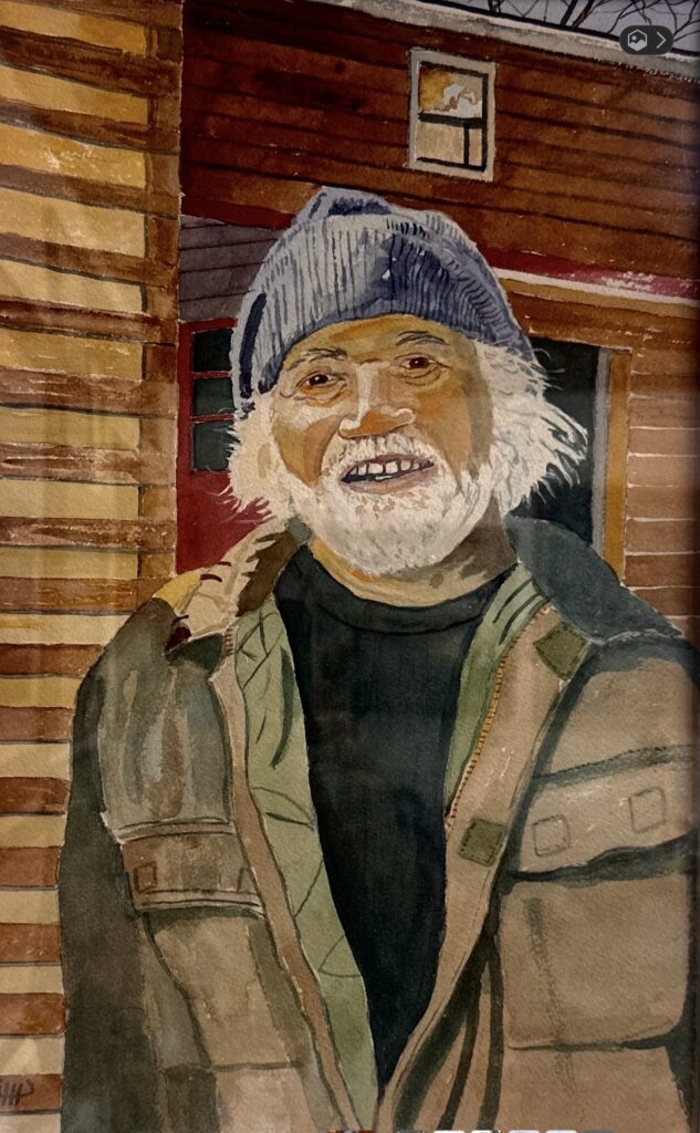 Watercolor Portrait of Louis Jett, December 16, 2023, at Hill Tom’s Cabin by Hillsboro historical artist Chip Beck.