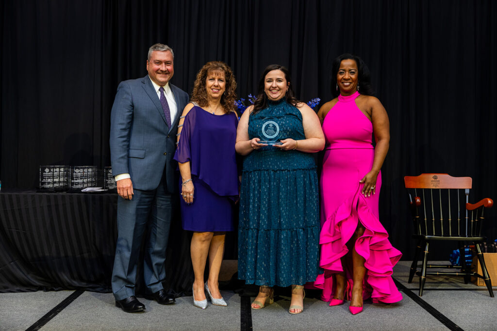 K.C. Tregoning of Loudoun Department of Economic Development wins Young
Professional Community Leader of the Year, pictured with Carol Barbe and Angela Mitchell.