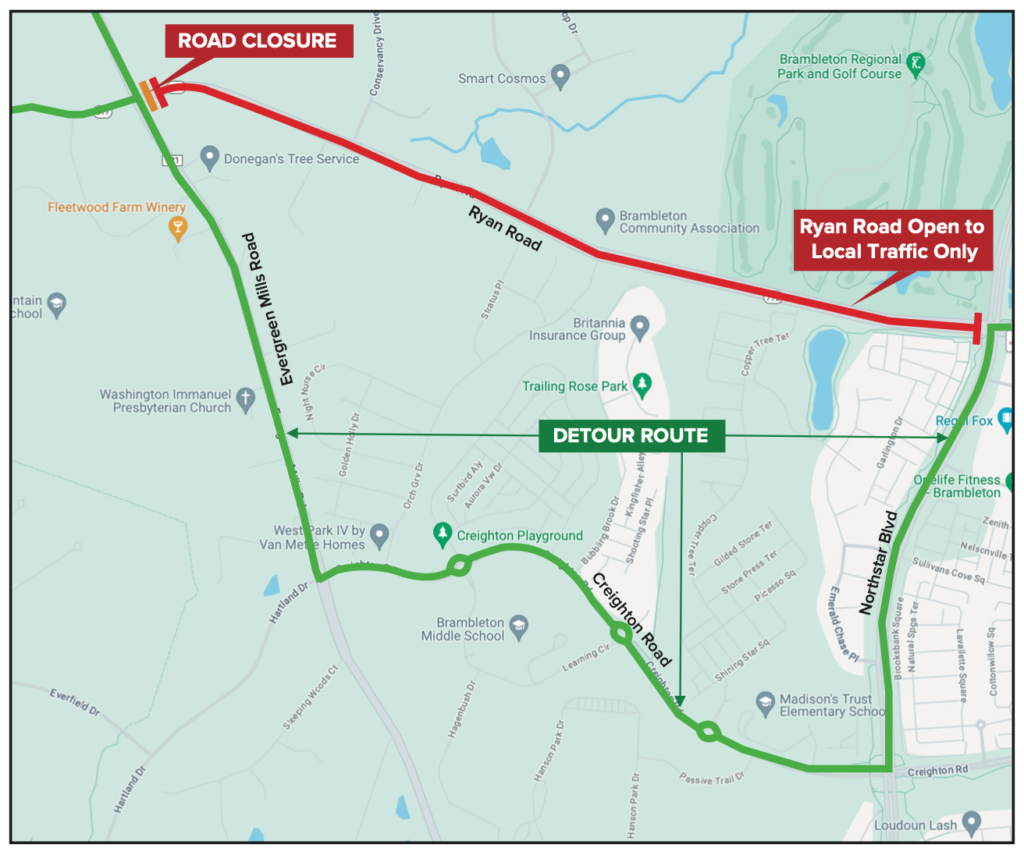 Ryan Road - Detour Map Beginning May 6 2024