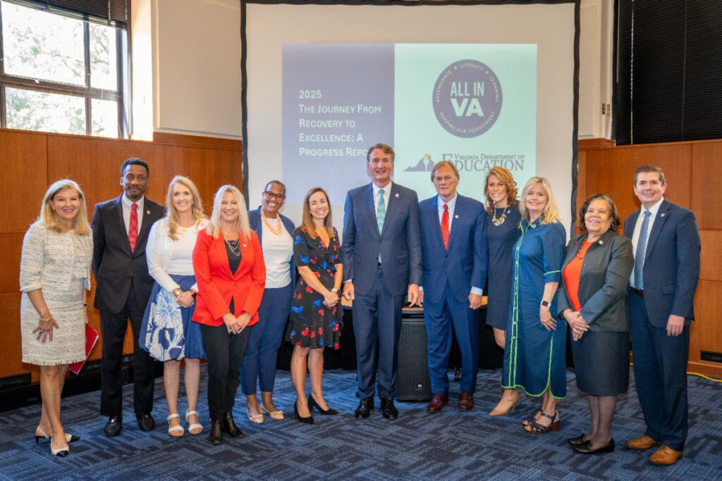 Governor Glenn Youngkin, Secretary Aimee Guidera, and State Superintendent Emily Anne Gullickson alongside the Virginia Board of Education on August 27, 2025. Official Photo by Kaitlyn DeHarde, Office of Governor Glenn Youngkin.